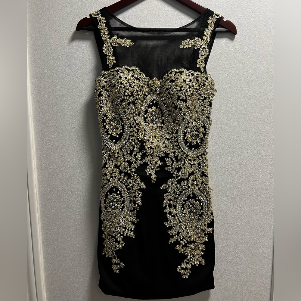 May Queen Black Beaded Bodycon Dress Size 4